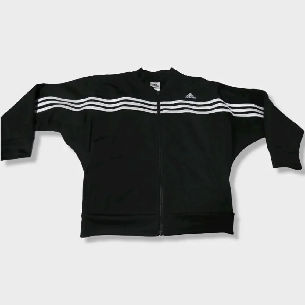 adidas Kids 3 Stripe Track Jacket M 10/12 Black Soccer Cheer Athletic Zip